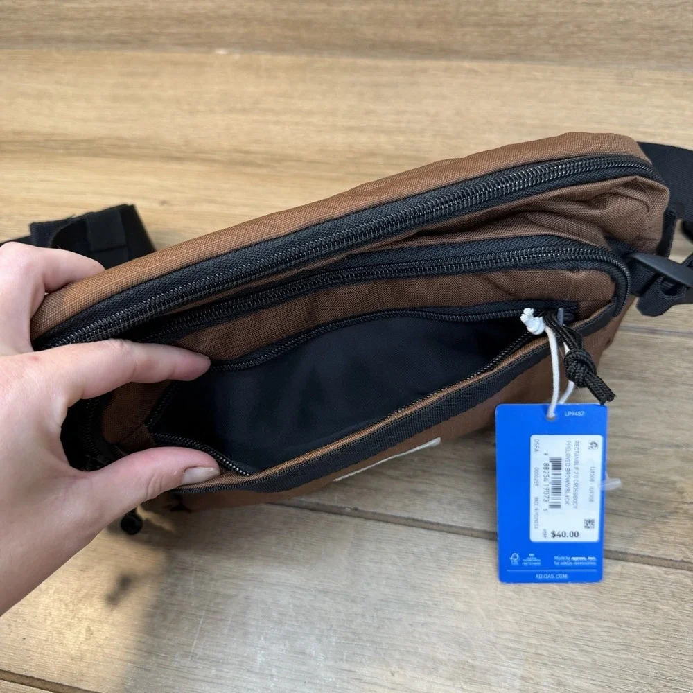 Adidas Rectangle 2.0 Crossbody Fanny Pack Waist Bag Preloved Brown/Black NWT